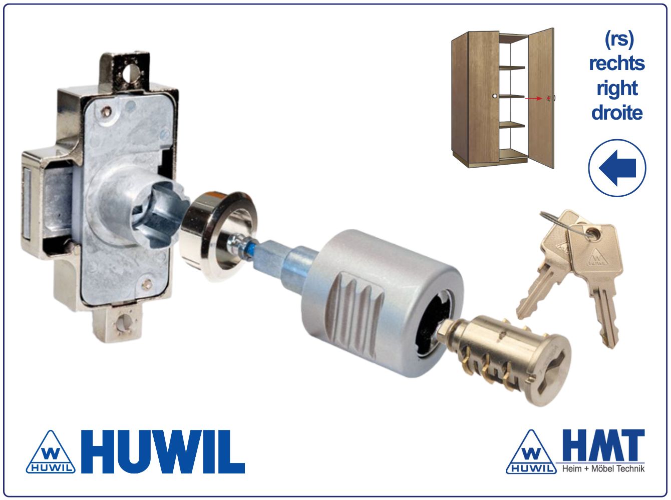 HUWIL Drehstangenschloss Typ 0748 [VK] & Knopf 0568 [SET] - rs / VS