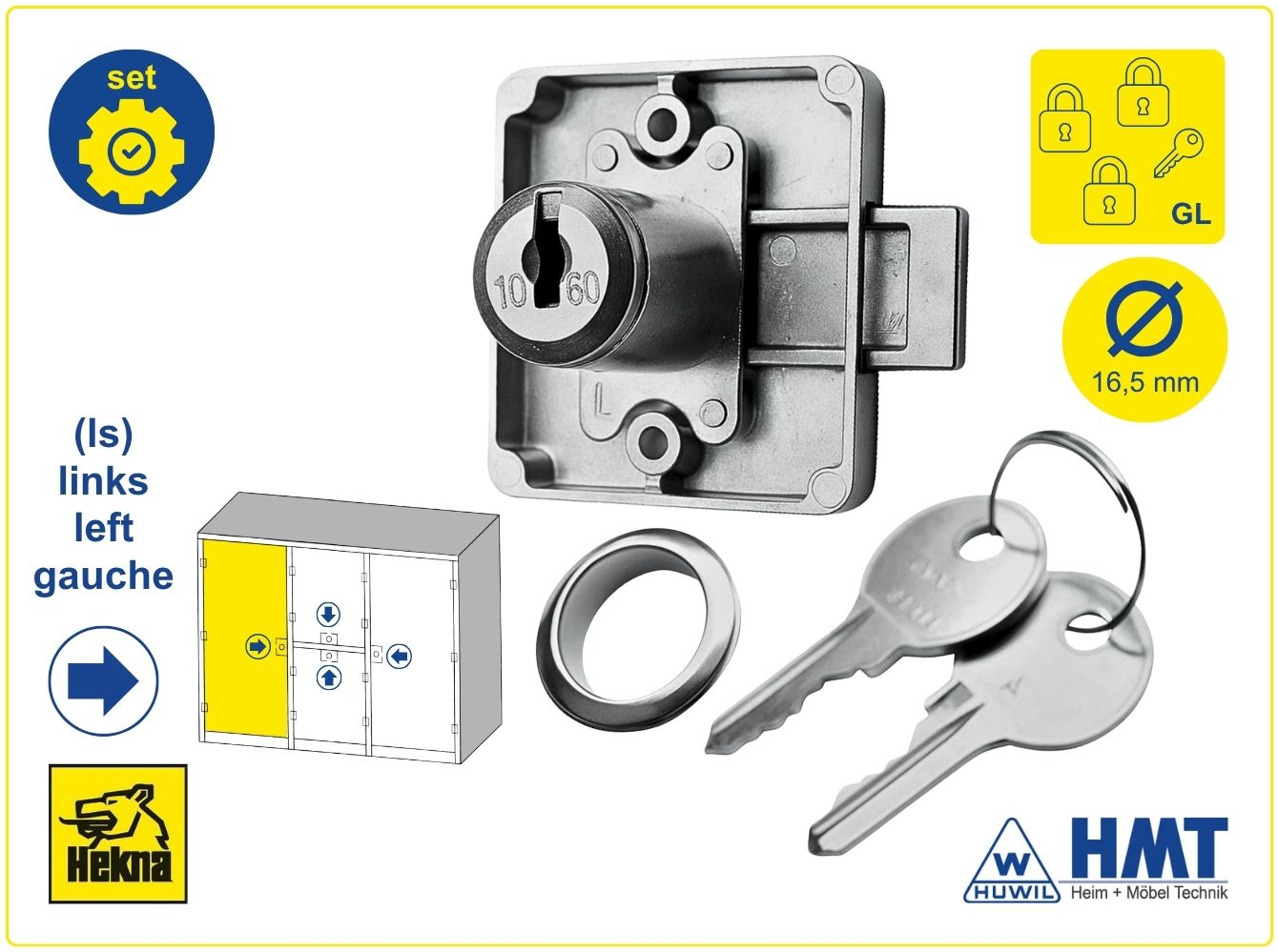 HEKNA Aufschraub-Zylinder-Riegelschloss 0425/25 LS GL