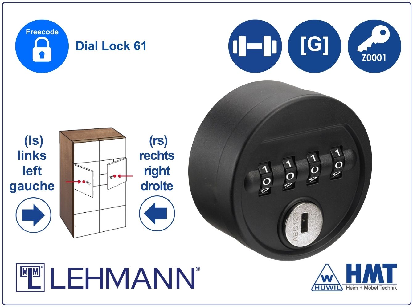 MLM Zahlenschloss Typ Dial Lock 61 Free - [G] / rs + ls / Z0001 / Schwarz