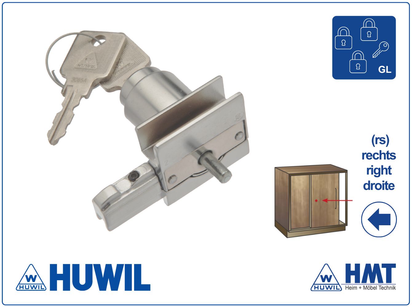 HUWIL Laufschuh-und Glastürschloss 0677 GL
