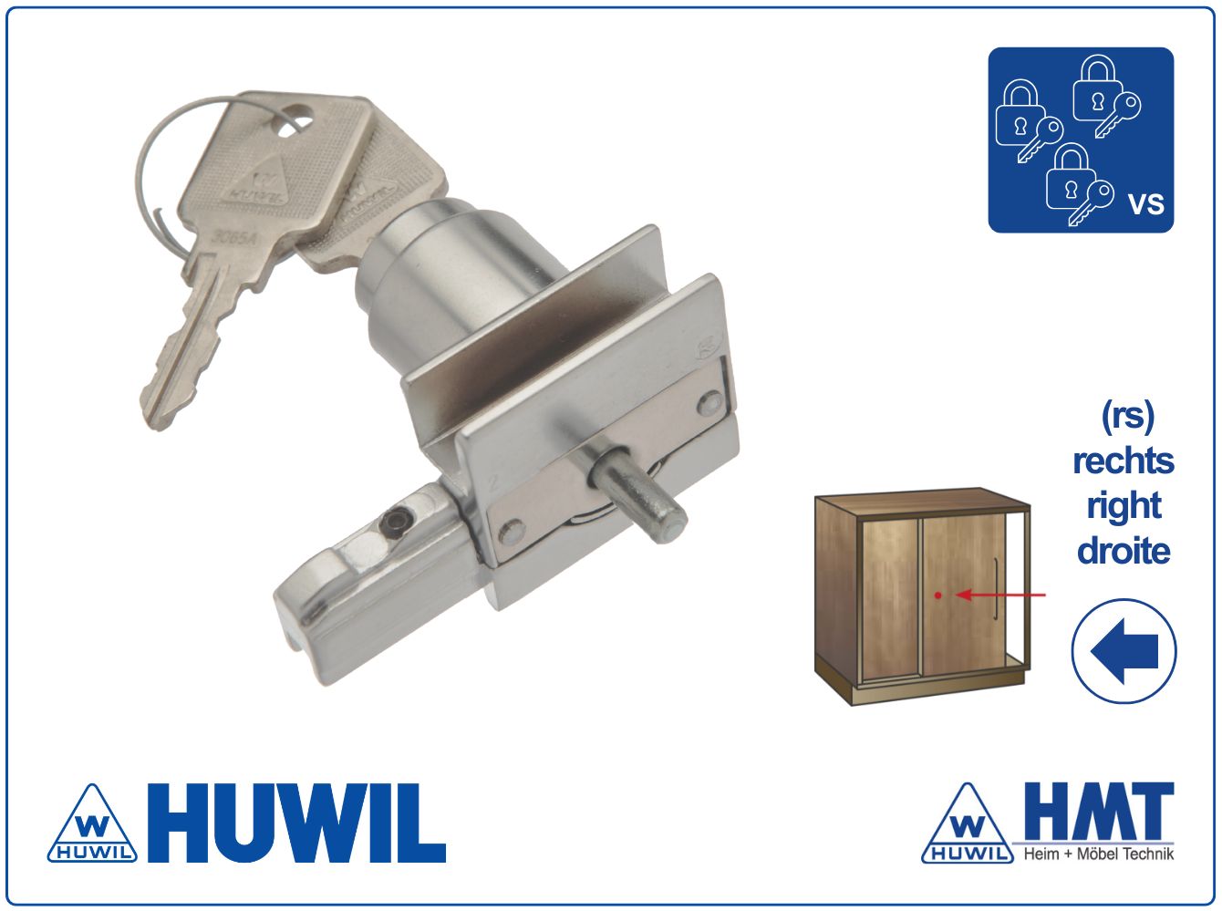 HUWIL Laufschuh- und Glastürschloss 0677